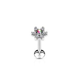 Ohr Stecker Helix Blume mit Kristall – Innengewinde | Chirurgenstahl 316L | 1,2 x 6 mm | Silber