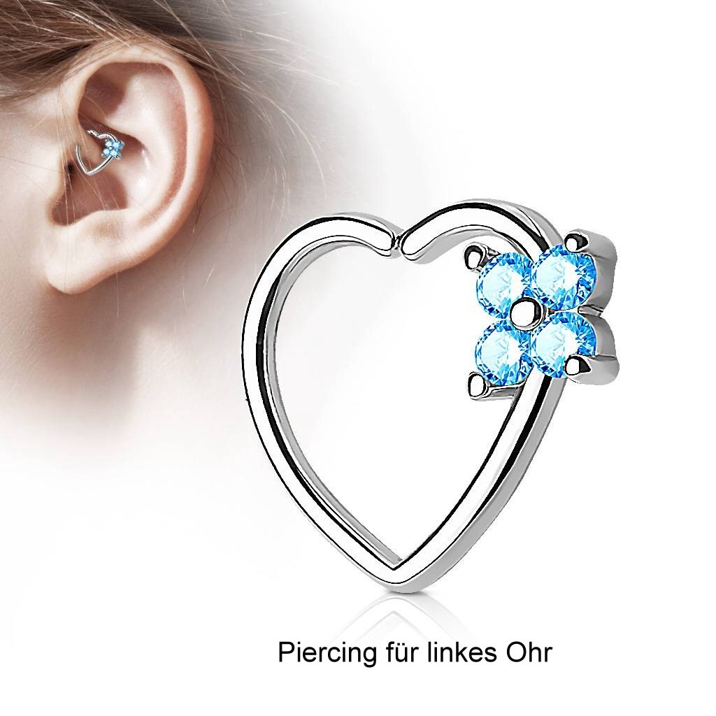 Herz Daith Piercing mit türkiser Blume