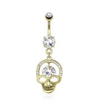 Goldenes Bauchnabelpiercing Totenkopf