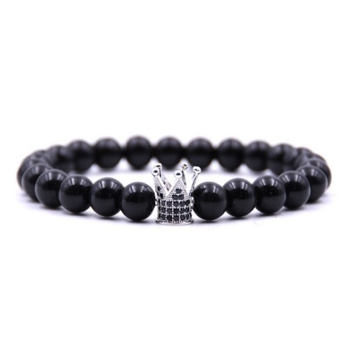 Schwarzes Achat Armband Krone