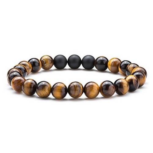 8mm Tigerauge Armband mit 3 Achat Kugeln