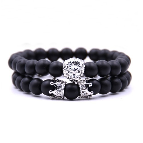 Schwarzes Achat Armband Löwe