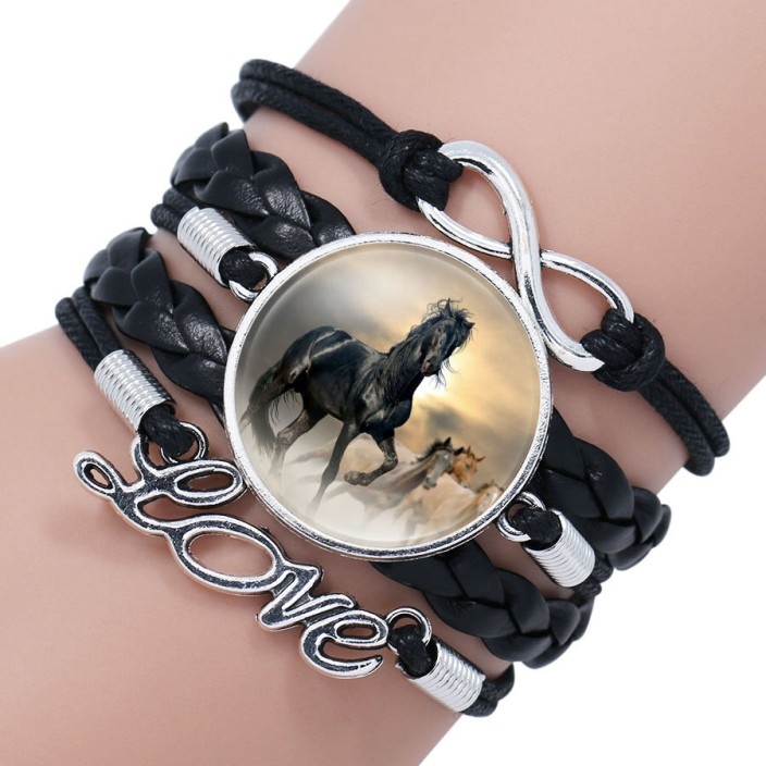 5reihiges schwarzes Armband Pferd