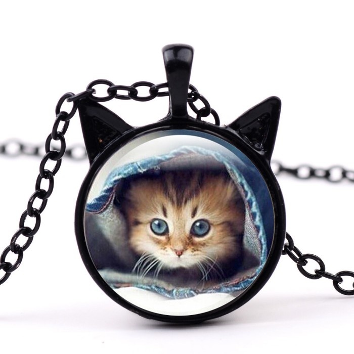 🦚 Halskette mit Katzen Motiv schwarz