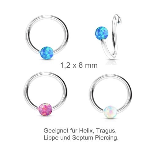 1,2mm Piercing Ring mit Synthetic Opal Kugel