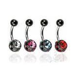 Schwarzes Bauchnabelpiercing mit Stein - 4 Farben