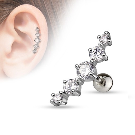 Helix Ohrpiercing mit 5 Kristallen