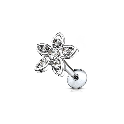 Labret Stecker Blume mit Kristall-Zirkonia – Innengewinde
