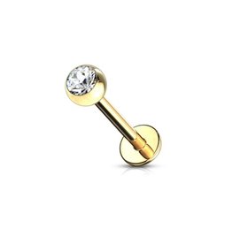 Goldfärbiges Labret Piercing mit Kristall-Zirkonia – Chirurgenstahl PVD | 1,2 mm | 6 mm oder 8 mm