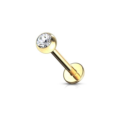 Goldfärbiges Labret Piercing mit Kristall-Zirkonia