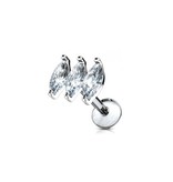 Labret Piercing mit 3 Zirkonia im Marquise-Schliff