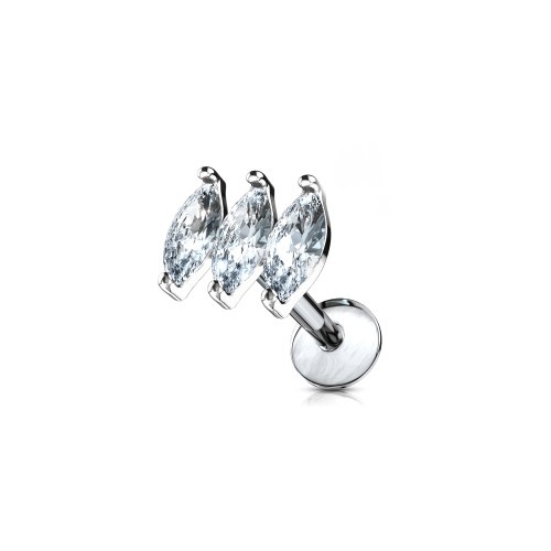 Labret Piercing mit 3 Zirkonia im Marquise-Schliff