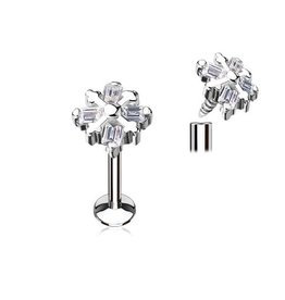 Labret Stecker Blume mit Kristall – Innengewinde | Chirurgenstahl 316L | 1,2 x 6 mm