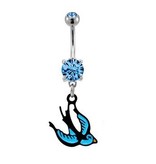 Schwalben Bauchnabelpiercing blau