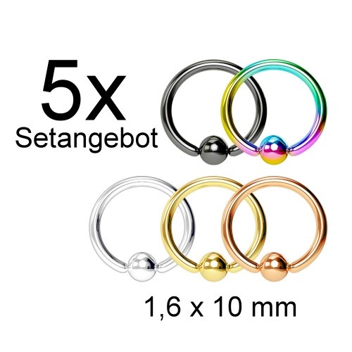 5er Piercingring Set 1,6mm