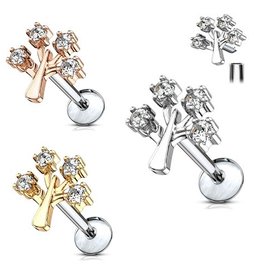 Labret Piercing Lebensbaum – Chirurgenstahl 316L PVD | 1,2 x 6 mm | Roségold, Gold & Silber