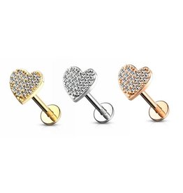 Labret Stecker Herz mit Zirkonia – Innengewinde | Chirurgenstahl 316L PVD | 1,2 x 6 mm | Gold, Roségold & Silber