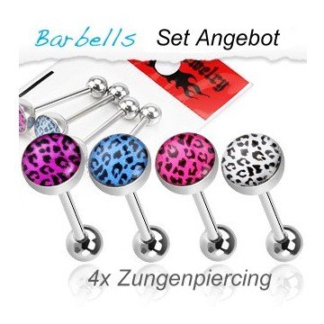 🦚 4er Set Zungenpiercing im Leolook