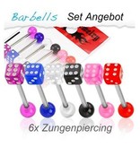 Würfel Zungenpiercing - 6er Set