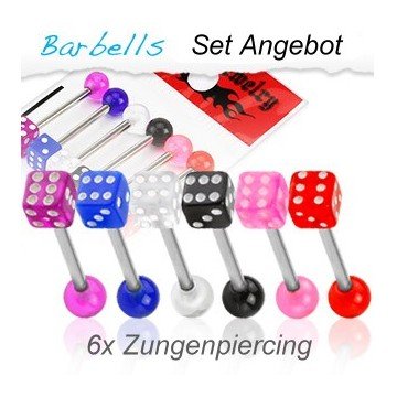 Würfel Zungenpiercing - 6er Set