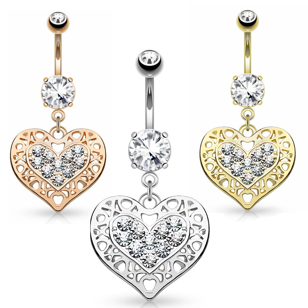 Herz Bauchnabelpiercing mit Stein