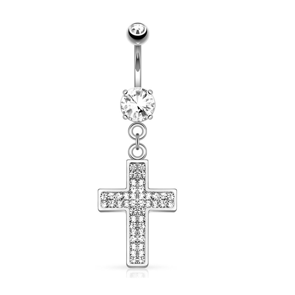 Kreuz Bauchnabelpiercing mit Zirkoniasteinchen