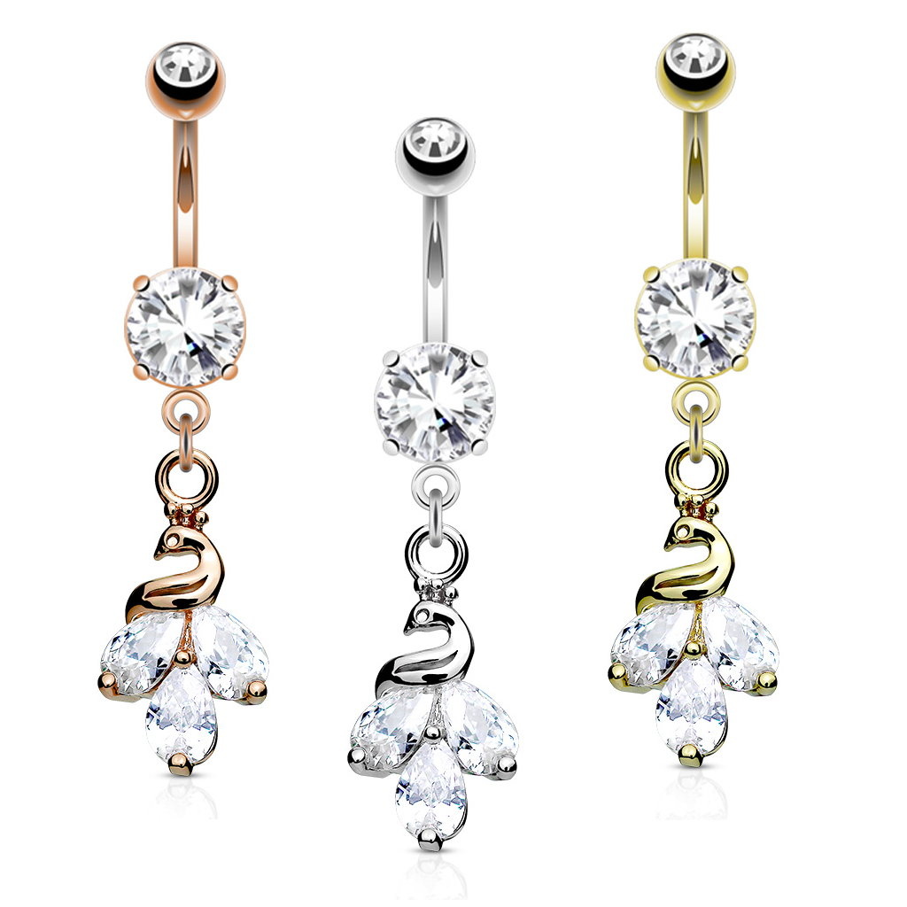 Bauchnabelpiercing Pfau mit Zirkonia