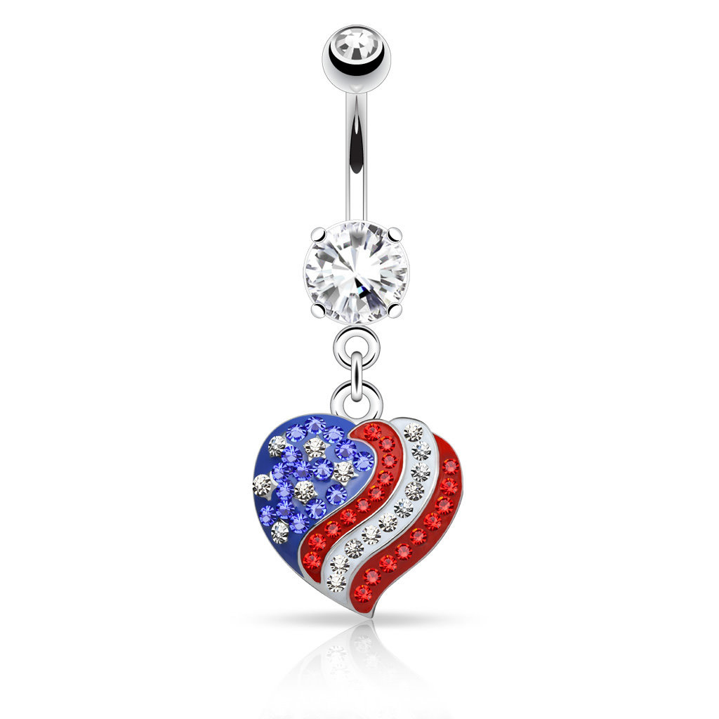 Bauchnabelpiercing Herz mit Amerika Flagge