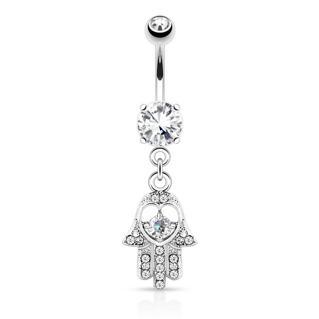 Elegantes Bauchnabelpiercing mit Hand-der-Fatima-Anhänger