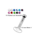 Labret Piercing mit 2 mm Zirkonia – PTFE Kunststoff | 10 Steinfarben