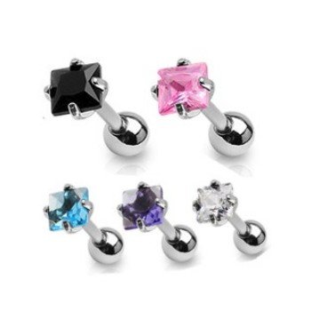 Tragus Piercing Barbell mit quadratischem Zirkonia
