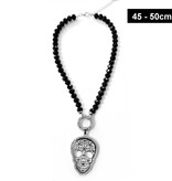 Totenkopf Halskette mit schwarzen Glasperlen