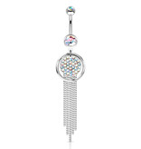 Bauchnabelpiercing mit langem Buntkristall-Anhänger