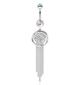 Bauchnabelpiercing mit langem Buntkristall-Anhänger – Chirurgenstahl 316L | 1,6 x 10 mm