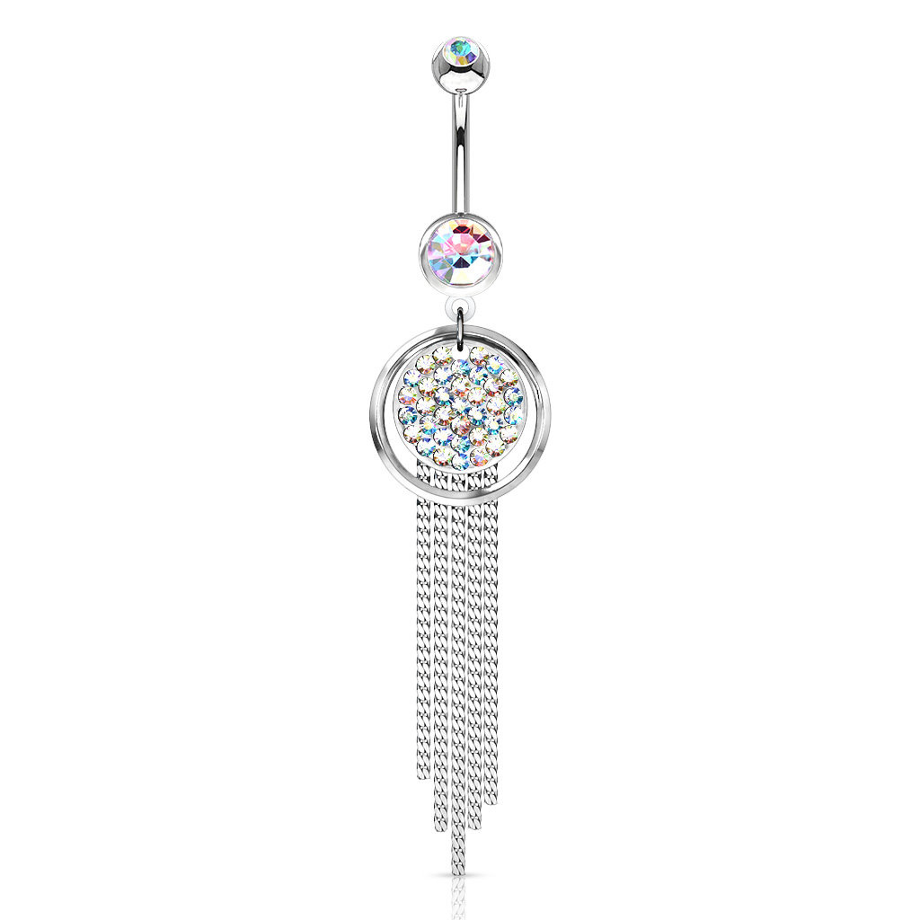Bauchnabelpiercing mit langem Buntkristall-Anhänger