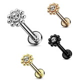 Labret Stecker Blume mit Kristallstein – Chirurgenstahl 316L