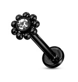 Labret Stecker Blume mit Kristallstein – Chirurgenstahl 316L