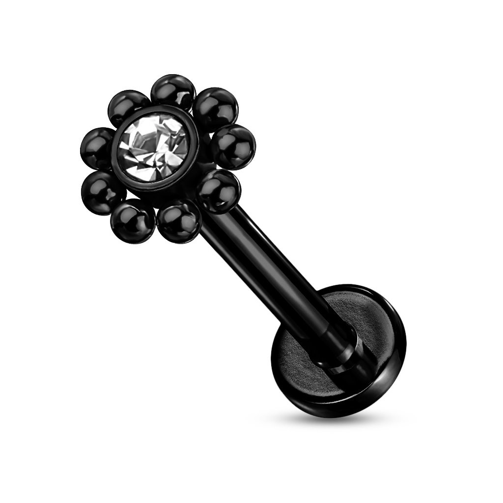 Labret Stecker Blume mit Kristallstein – Chirurgenstahl 316L
