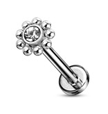 Labret Stecker Blume mit Kristallstein – Chirurgenstahl 316L