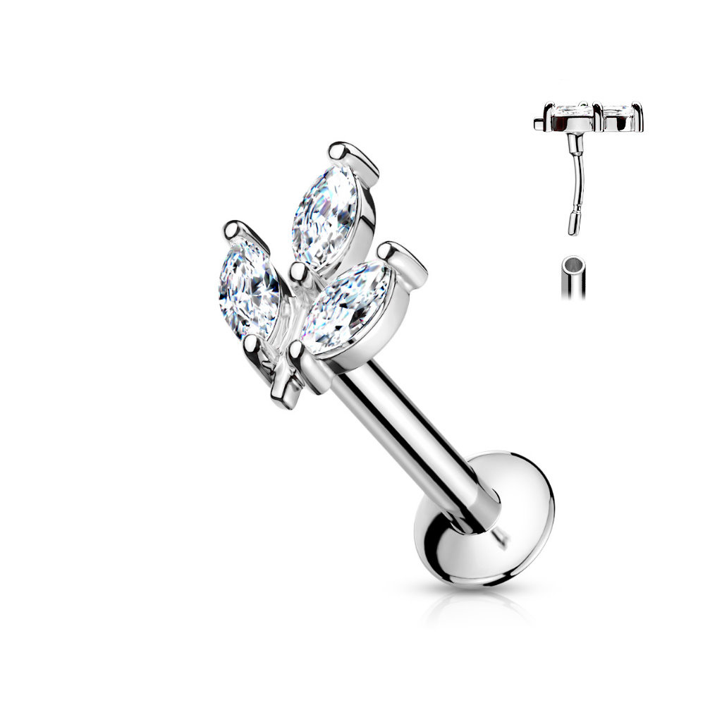 Ohrpiercing für Flat, Helix & Tragus mit Kristall-Blume - Push In