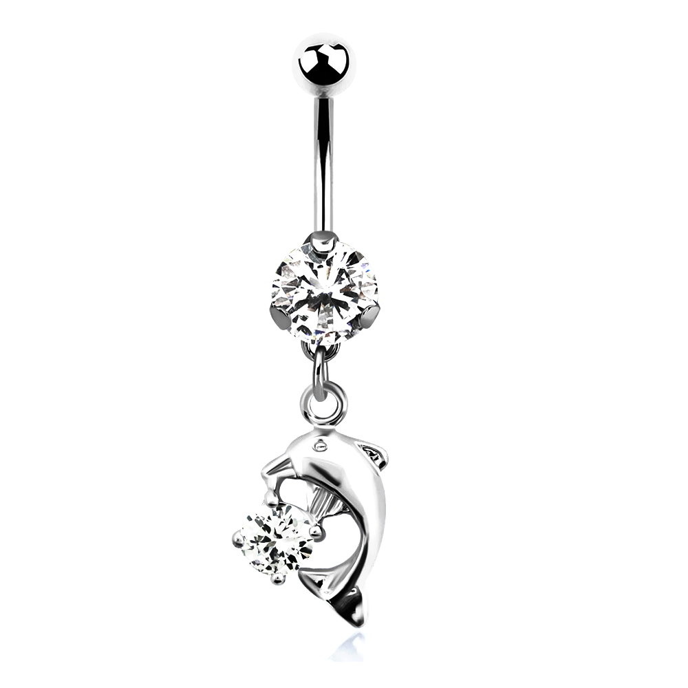 Bauchnabelpiercing Delfin mit Zirkoniastein