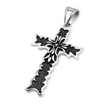 Edelstahl Kreuz Anhänger Schwarz