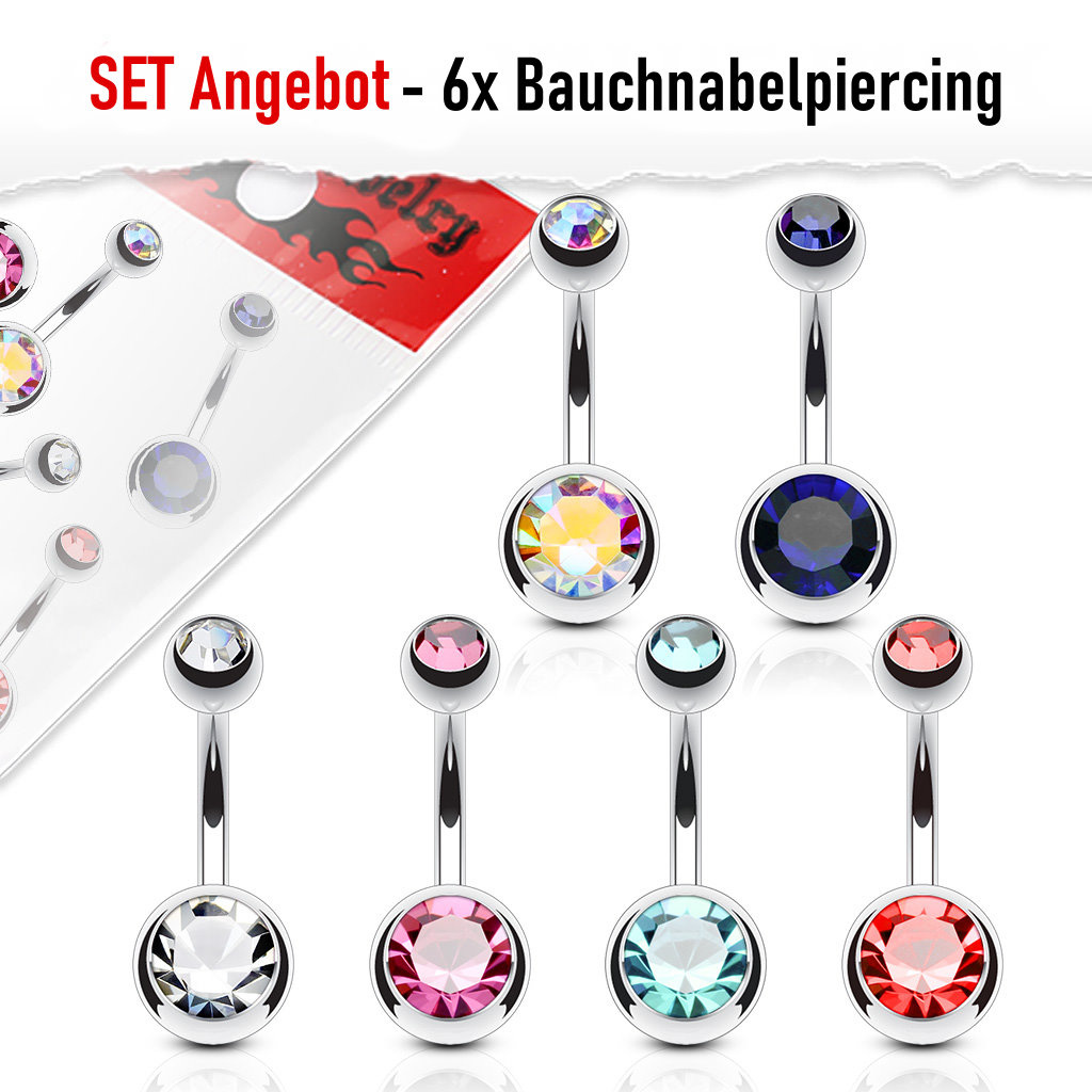 Set Angebot 6x Bauchnabelpiercing mit Stein