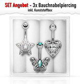 3er Setangebot Bauchnabelpiercing mit Stein