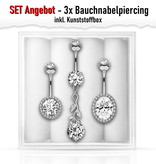 3er Set Angebot Bauchnabelpiercing mit Kristall Stein