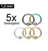 Set Angebot 5x Piercing Ring mit Klemmkugel