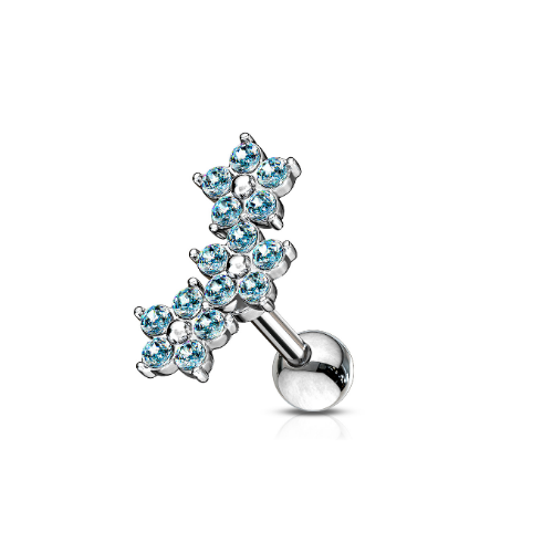 Piercing Barbell mit 3 türkisen Blumen – Chirurgenstahl 316L