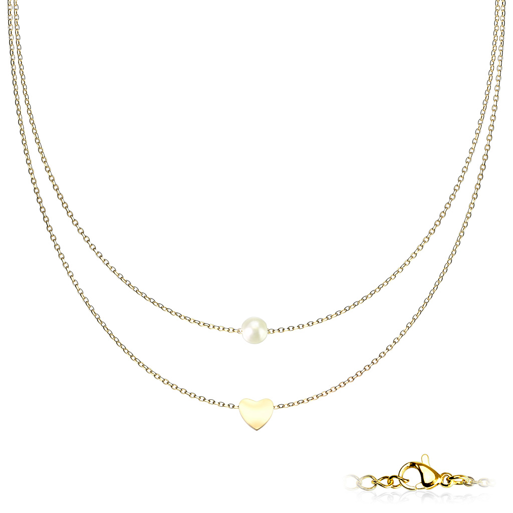 Edelstahlkette Perle mit Herz