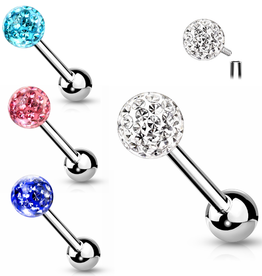 Zungenpiercing mit Glitzerkugel – Chirurgenstahl 316L | Innengewinde | 1,6 x 16 mm