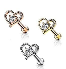 Labret Herz Chirurgenstahl PVD 1,2 x 6 mm Innengewinde Gold Silber Rose